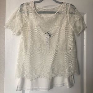 White House Black Market White Ecru Tee Cami M NWT